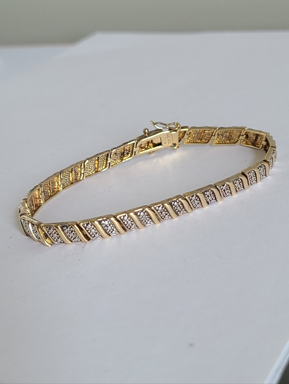 Vintage Luxury Two Tone Gold Sterling Silver Textured San Marco Tennis Bracelet